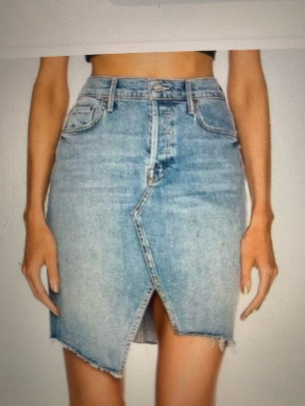 MOTHER  Denim Asymmetrical Front-Slit Skirt